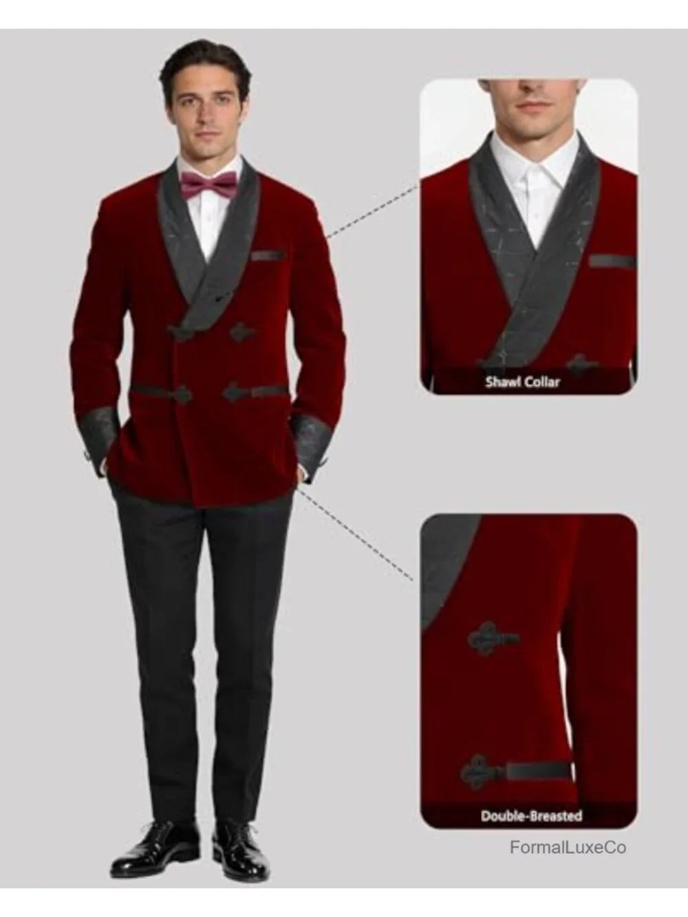 Men's Velvet Smoking Jacket Double Breasted Shawl Collar Blazer Quilted
